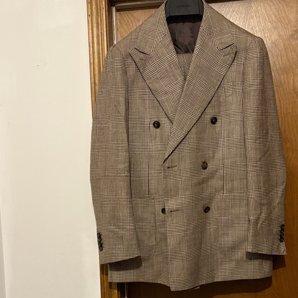 Suitsupply Tan Prince of Wales Double Breasted Suit